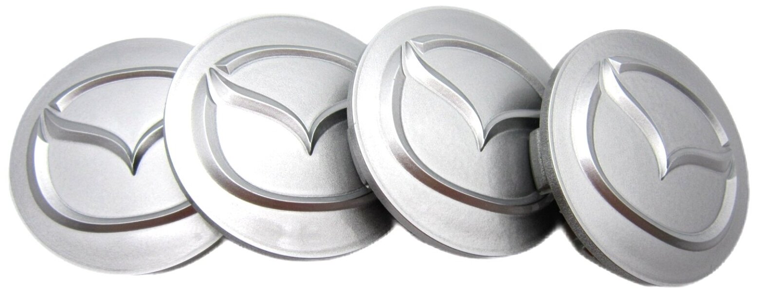 Колпачки заглушки на литые диски КиК Мазда серебристый 62/55/10, комплект 4 шт.