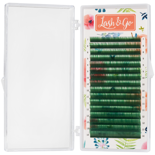 Цветные Lash&Go (Лэш енд гоу) Зеленый 16 линий 0,10/C/7-14 mm