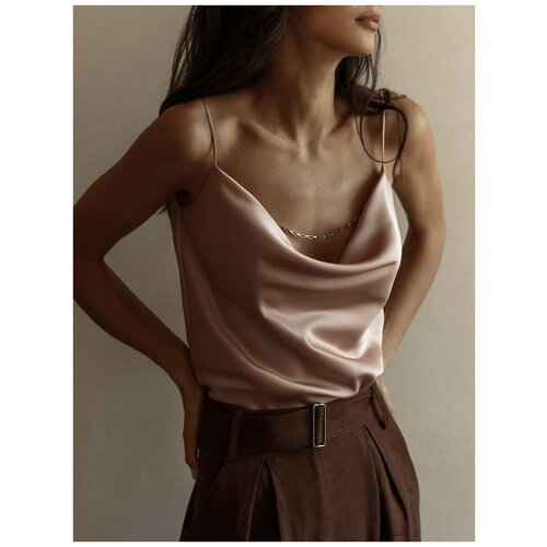 фото Lichi атласный топ с цепочным декором, бежевый, s