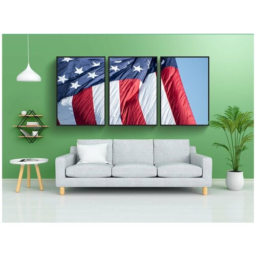 фото Набор модулных постеров для интерьера "американский флаг, флаг, развевающийся флаг" 60x90 см. в тубусе, без рамки lotsprints