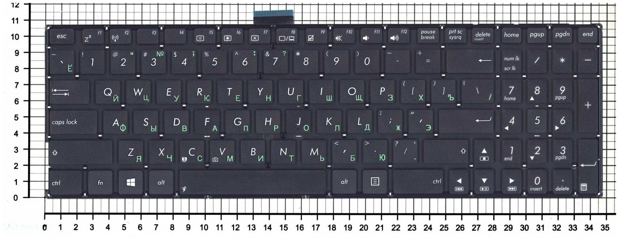 Клавиатура для ноутбука Asus VivoBook K555L черная без рамки плоский Enter шлейф 115 см