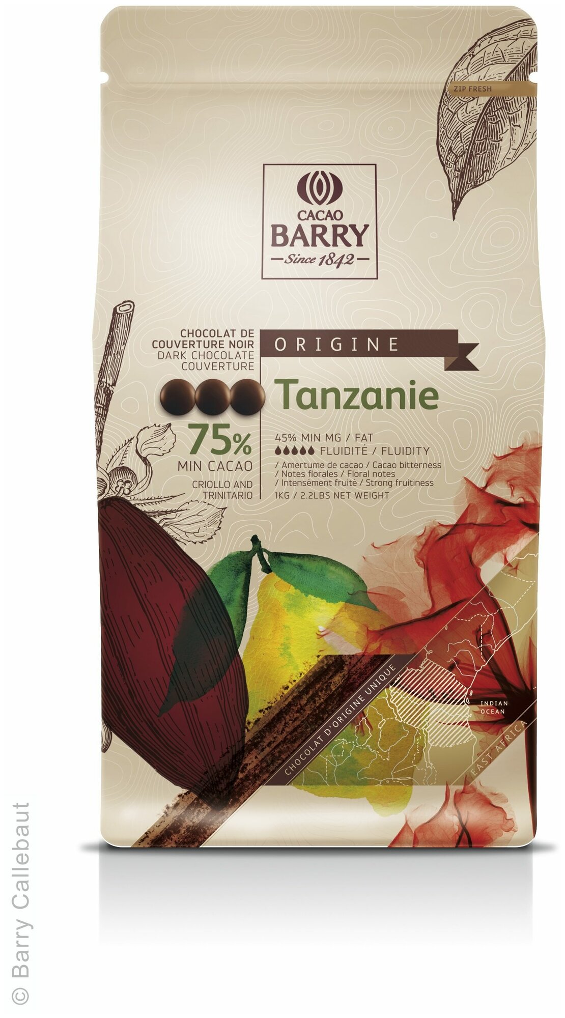 Шоколад Cacao Barry TANZANIE (Origine) темный 75%, 1 кг
