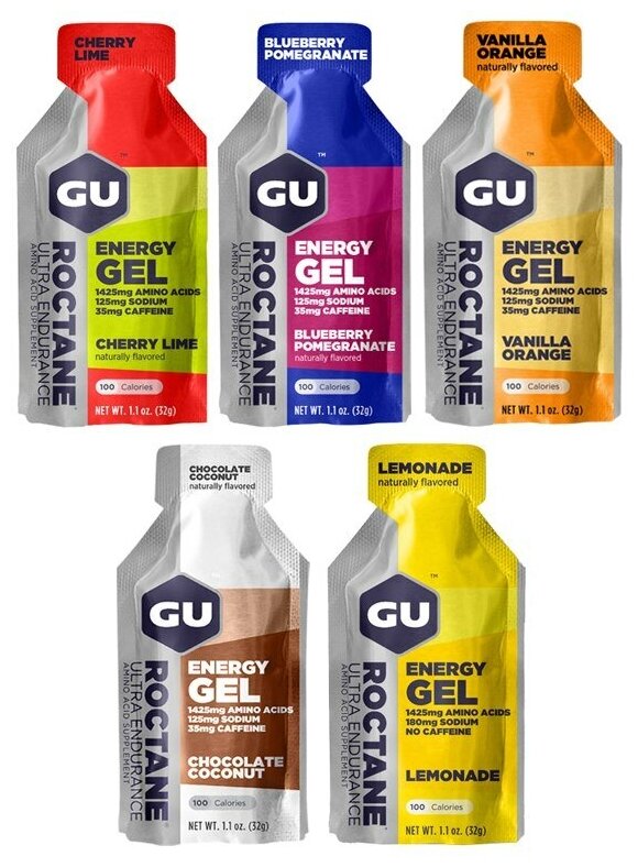 Гель питьевой GU ENERGY GU ROCTANE ENERGY GEL 35mg caffeine Микс, 5 x 32 г (5 вкусов)