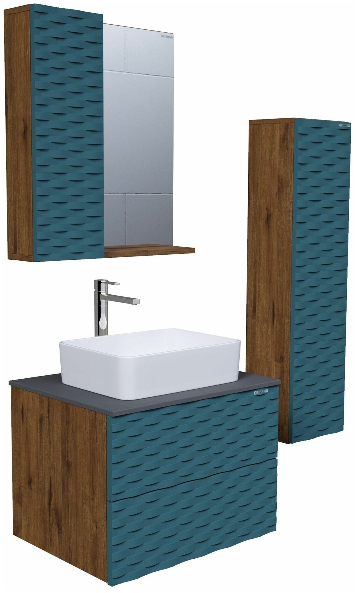 Пенал для ванной комнаты подвесной АЛЬБА-30 см универсальный веллингтон/бриз