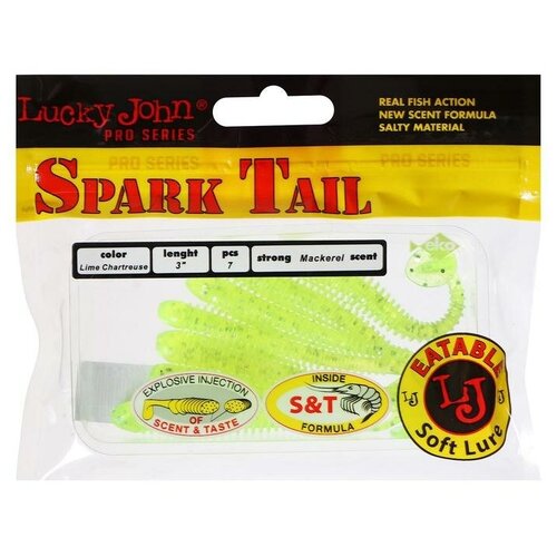 Виброхвосты Lucky John Pro Series Spark Tail 7.60/071 (7 штук) виброхвосты съедобные lucky john pro spark tail 3 0in 07 60 s14 7шт