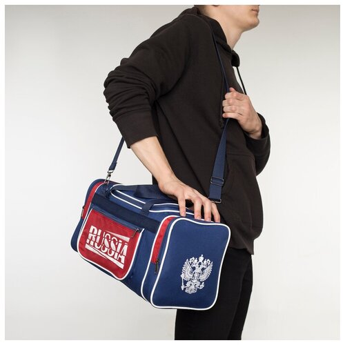 фото Сумка спортивная, отдел на молнии, наружный карман, длинный ремень, цвет синий/красный luris