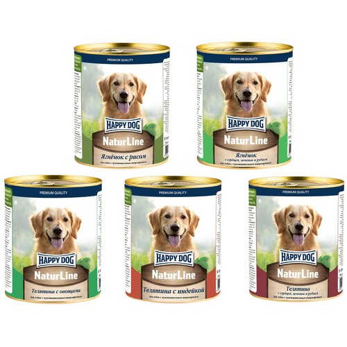 Happy dog Консервы для собак Ягненок с сердцем, печенью и рубцом | Natur Line, 0,97 кг (5 шт)