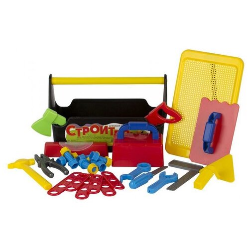 Детский игровой набор инструментов, строитель 4, в ящике, для мальчика, 35 х 22 х 20 см.