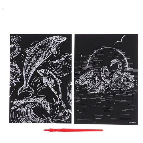 фотошторы лебеди размер145x260 см 2 шт блэкаут Набор гравюр «Дельфин и лебеди» с металлическим эффектом «золото», 2 шт, А5