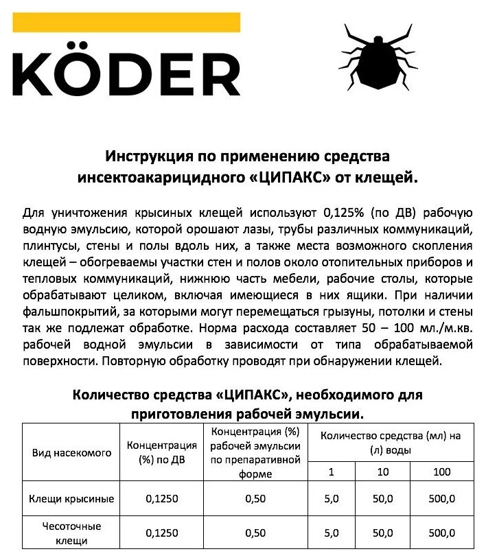 TSIPAX (Ципакс) профессиональное инсектицидное средство от клещей, клопов, тараканов. Концентрат 1 литр - фотография № 3