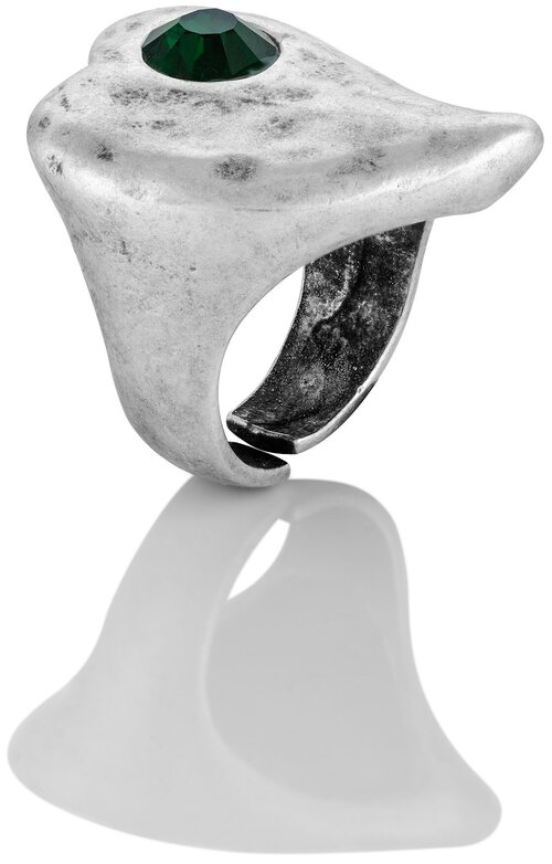 Кольцо Lattrice di base, кристалл, размер 18, серебряный, зеленый