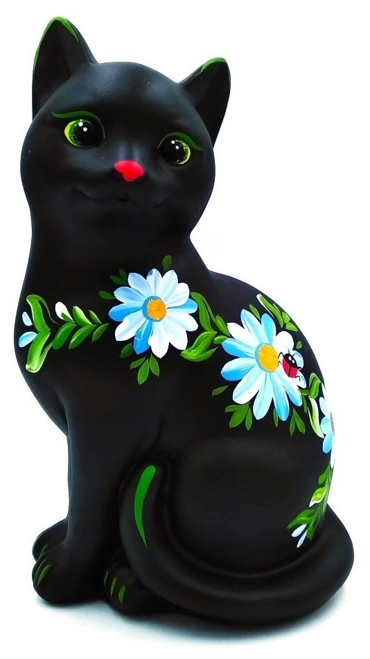фото Копилка для денег Кошка Муся черная 14х12х22см гипс, копилка большая детская для монет для интерьера, сувениры и подарки, декоративная для дома