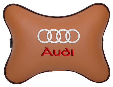 Автомобильная подушка на подголовник экокожа Fox с логотипом автомобиля AUDI