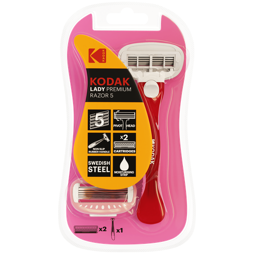 Бритвенная система Kodak LADY Prem Razor 5 женская 5 лезвий розовая 2 сменных кассеты, 1шт