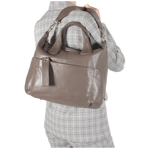 фото Сумка/сумка женская/натуральная кожа/meyninger/а-св-0868-1/темно-бежевый/модель шоппер/на короткой ручке/с плечевым ремешком