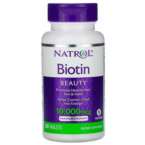 Таблетки Natrol Biotin, 130 г, 10000 мкг, 200 шт.