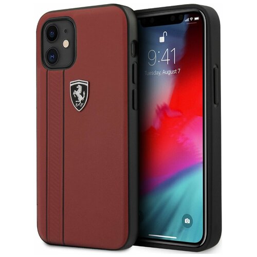 фото Кожаный чехол-накладка для iphone 12 mini ferrari off-track genuine leather stitched stipe hard, красный (feodihcp12sre)