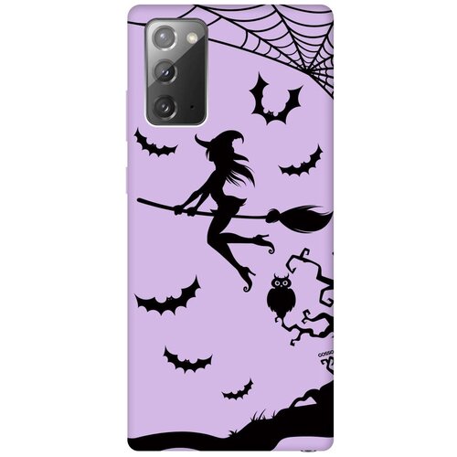 фото Силиконовая чехол-накладка silky touch для samsung galaxy note 20 с принтом "witch on a broomstick" сиреневая gosso