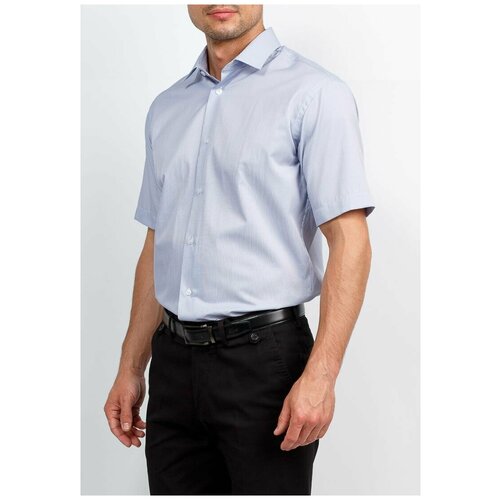 фото Рубашка мужская короткий рукав casino c221/05/7542/z, полуприталенный силуэт / regular fit, цвет синий, рост 174-184, размер ворота 39