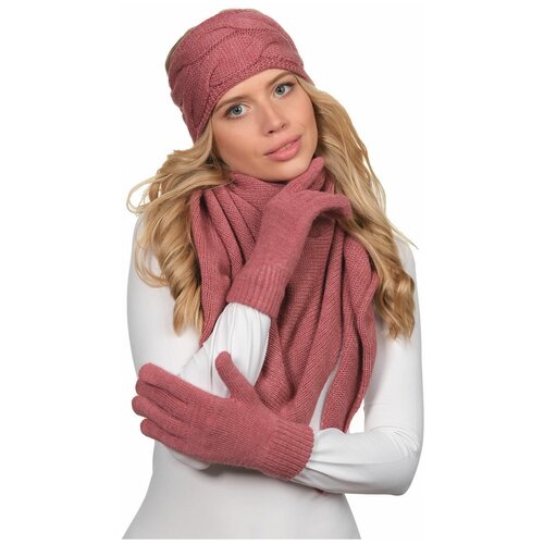 фото Повязка lambonika демисезонная, шерсть, подкладка, вязаная, утепленная, размер 52-56, розовый