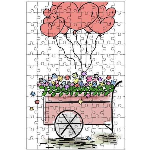 фото Магнитный пазл 27x18см."цветочный вагон, надувные шарики, цветы" на холодильник lotsprints