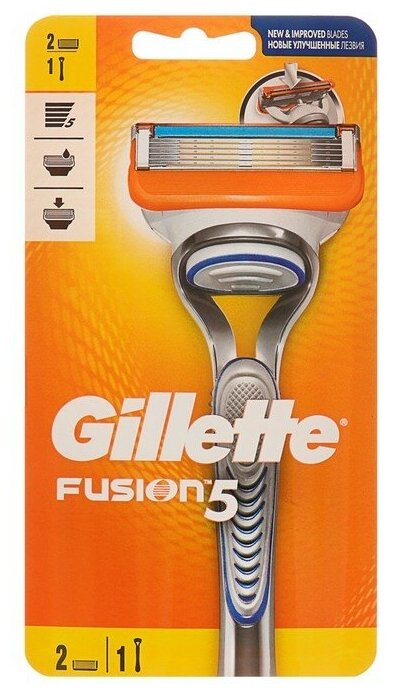 Бритвенный станок Gillette Fusion + 2 сменных кассеты, 5 лезвий