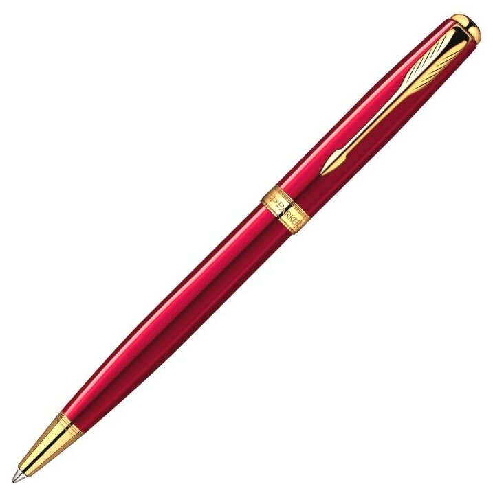 Ручка подарочная шариковая PARKER "Sonnet Lacquer Red GT", красный лак, позолоченные детали, черная, 1859472