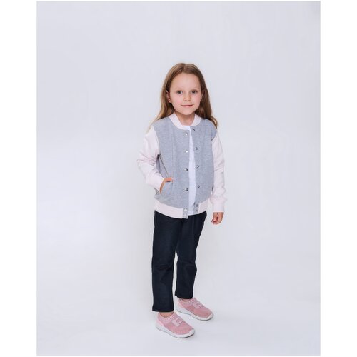 Джемпер для девочки Diva Kids , 2- 9 лет, 128 см, серый меланж/розовый, на кнопках, футер, с карманами