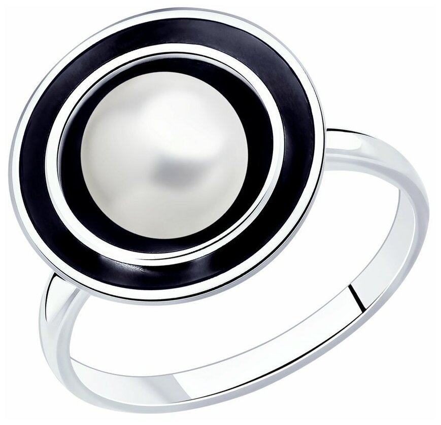 Кольцо, серебро, 925 проба, чернение, жемчуг Swarovski синтетический