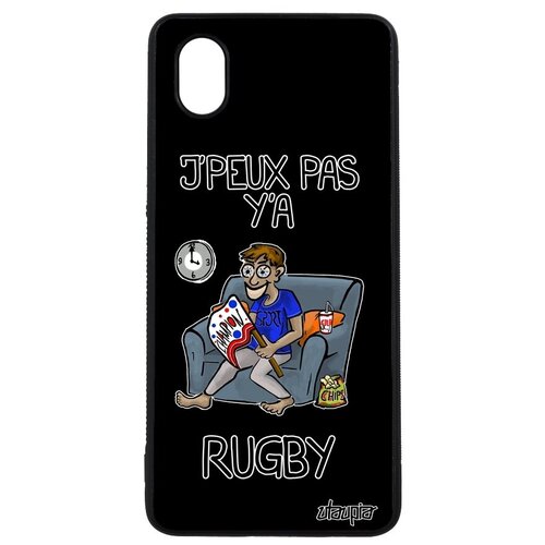 фото Противоударный чехол на смартфон // galaxy a01 // "не могу - смотрю регби!" спорт комикс, utaupia, черный