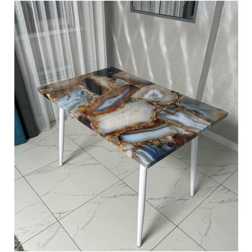 Стол Luck 3D кварц, стекло/ белый каркас