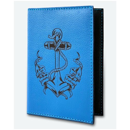 фото Обложка для паспорта kaza, натуральная кожа, подарочная упаковка, голубой