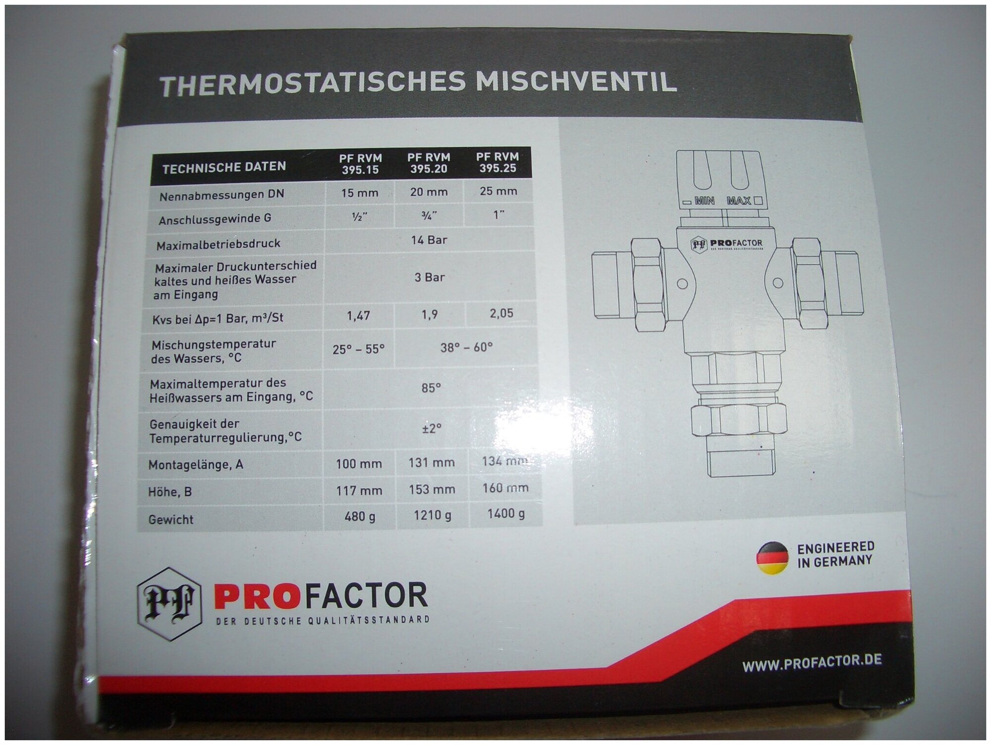 Трехходовойесительный клапан термостатический Profactor PF RVM 39515 муфтовый (НР) Ду 15 (1/2") Kvs 15