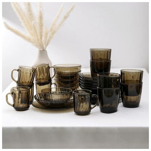 фото Набор столовый skiico kitchenware 30 предметов / сервиз из черного стекла / набор посуды из стекла для украшения стола