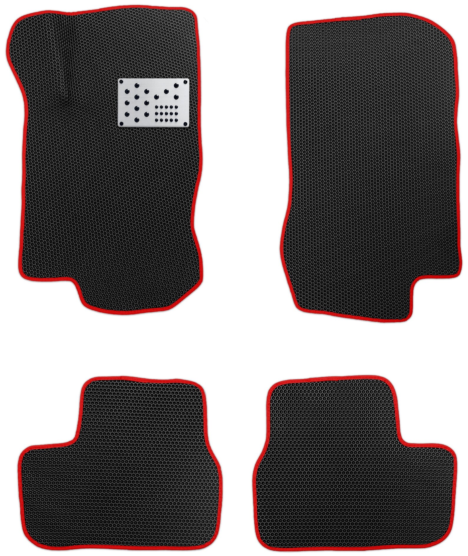 EVA коврики автомобильные для Lada Granta 2011-2021, без перемычки, с алюминиевым подпятником, черные с красной окантовкой (Лада Гранта)