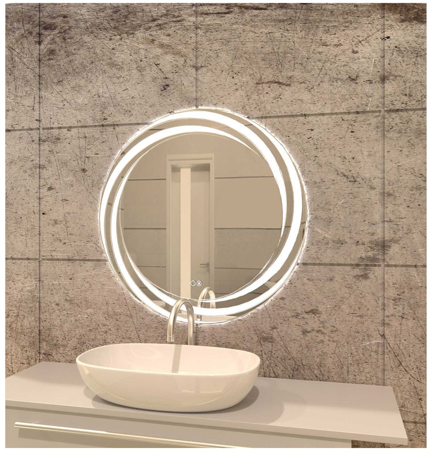 Зеркало MIXLINE "Беатрис-2" D800 сенсорный выключатель,светодиодная подсветка+подогрев,с гравировкой - фотография № 1