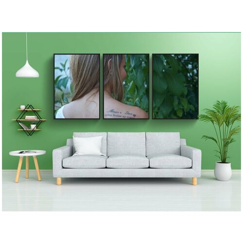 фото Набор модулных постеров для интерьера "тату, девочка, волосы" 60x90 см. в тубусе, без рамки lotsprints