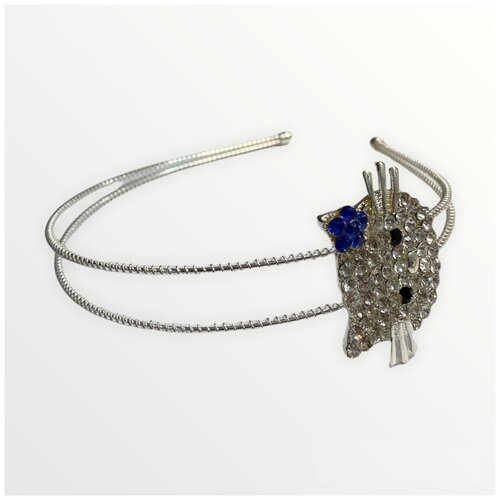 Ободок для волос детский с ушками Хелло Китти, темный, голубой цветочек, 1 шт