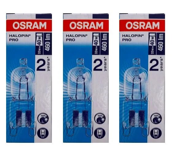 Лампочка галогенная G9 теплый белый OSRAM 66733 Halopin Pro 33W(40W) 240V 2700К 460Lm капсула (3 шт.)