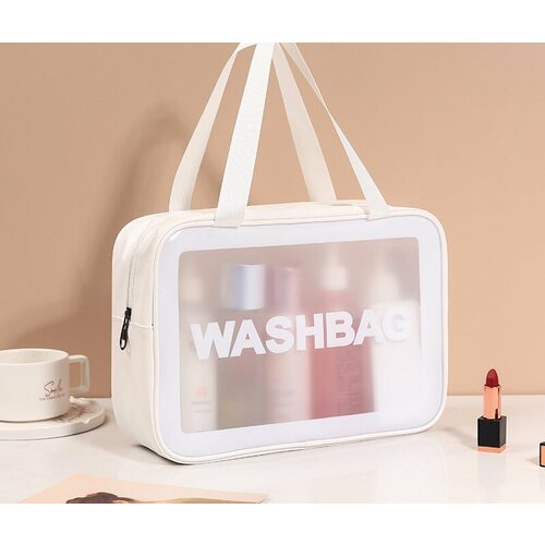 сумочка washbag белая 24 5 9 5 14 5см косметичка клатч пенал Косметичка ПМ, бесцветный, белый