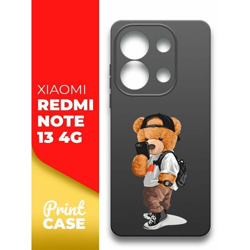 Чехол на Xiaomi Redmi Note 13 4G (Ксиоми Редми Ноте 13 4г) черный матовый силиконовый с защитой (бортиком) вокруг камер, Miuko (принт) Мишка Смартфон чехол на xiaomi redmi note 13 4g ксиоми редми ноте 13 4г черный матовый силиконовый с защитой бортиком вокруг камер miuko принт змея узор