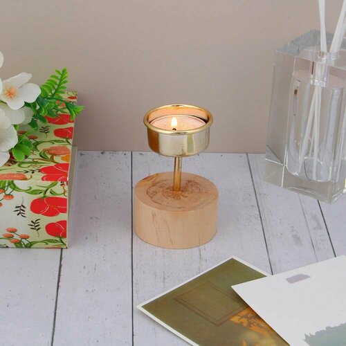 Подсвечник металлический с деревянный держателем 5х75 см 489₽