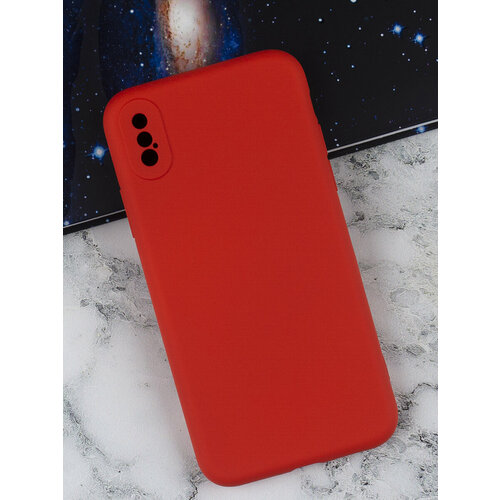 Чехол силиконовый на телефон Apple iPhone XS, X противоударный с защитой камеры, бампер для смартфона Айфон ХС, Х с микрофиброй внутри, матовый красный