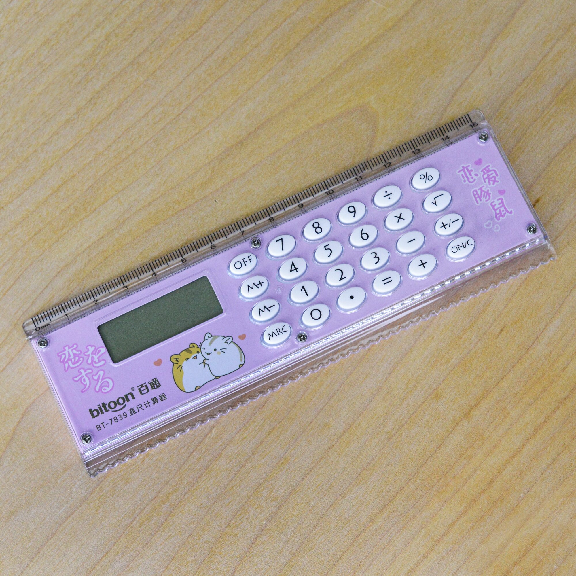Калькулятор-линейка 8 разрядный / Калькулятор с линейкой для школы и офиса портативный маленький / Розовый
