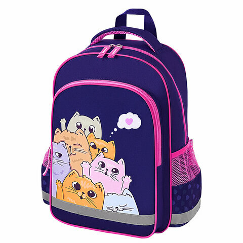 фото Рюкзак пифагор SCHOOL, 1 отделение, 3 кармана, "Cat greetings", 38x28х14 см, 272087