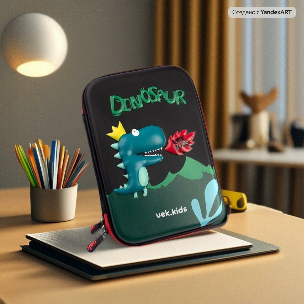 Пенал школьный UEK каркасный "Динозавр Харалан" для мальчика