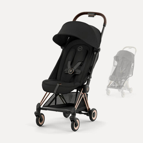 Изображение товара Прогулочная коляска Cybex Coya, цвет Sepia Black RC / Rose Gold (Чёрный / Золотистое шасси)