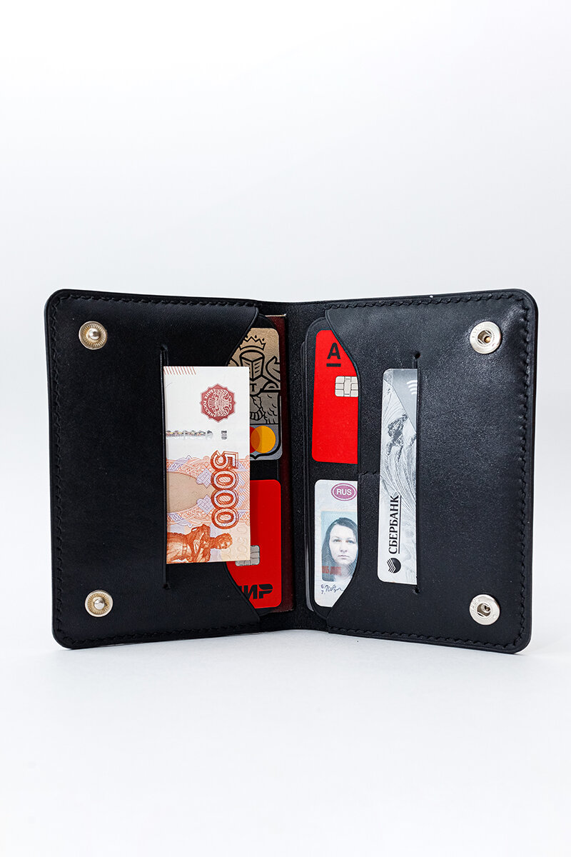 Портмоне SHMIGEL LEATHER CRAFT, фактура гладкая, глянцевая, черный — фото 1