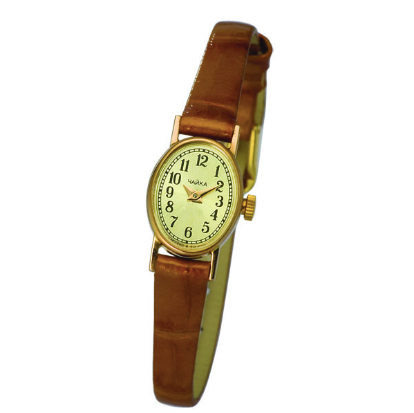 фото Чайка, Часы наручные женские золотые кварцевые с кожаным ремешком "Нежность"