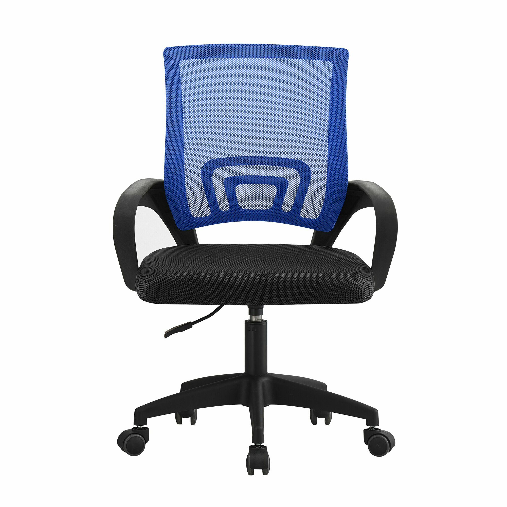 Офисное кресло мягкое со спинкой на колесиках СтулБержи, сетка, ткань, спинка и сиденье - синий, ручки и ножки - черный